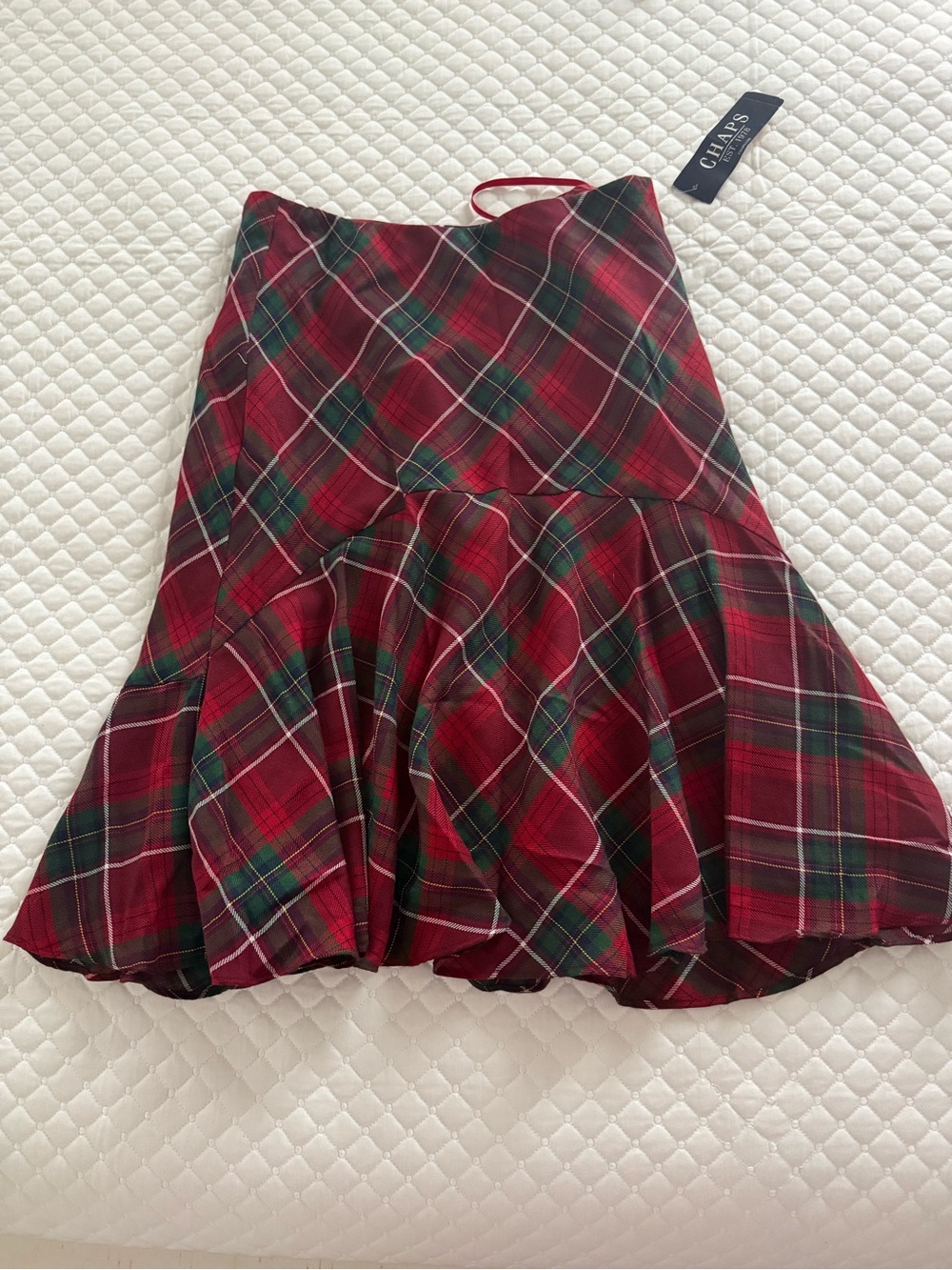 Chaps Red and Green Plaid Ruffle Hem Skirt